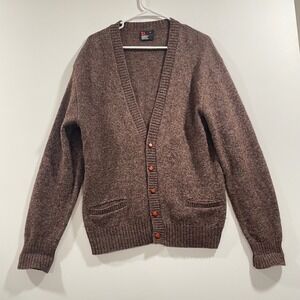 Robert Bruce Vintage Mens Brown Wool Blend Cardigan Sweater Made in USA Large